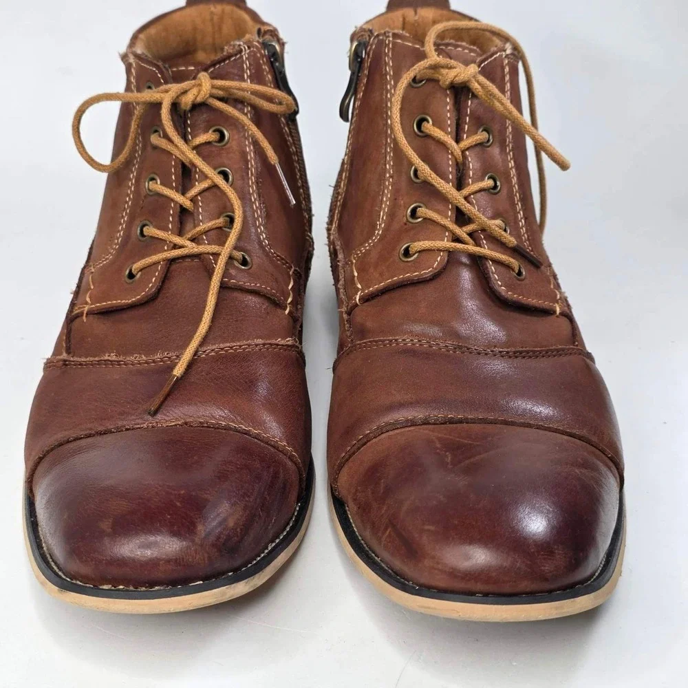 Kunsto Boots Men's Size 12 Tan Leather Cap Toe Side Zip Arch Support Shoes